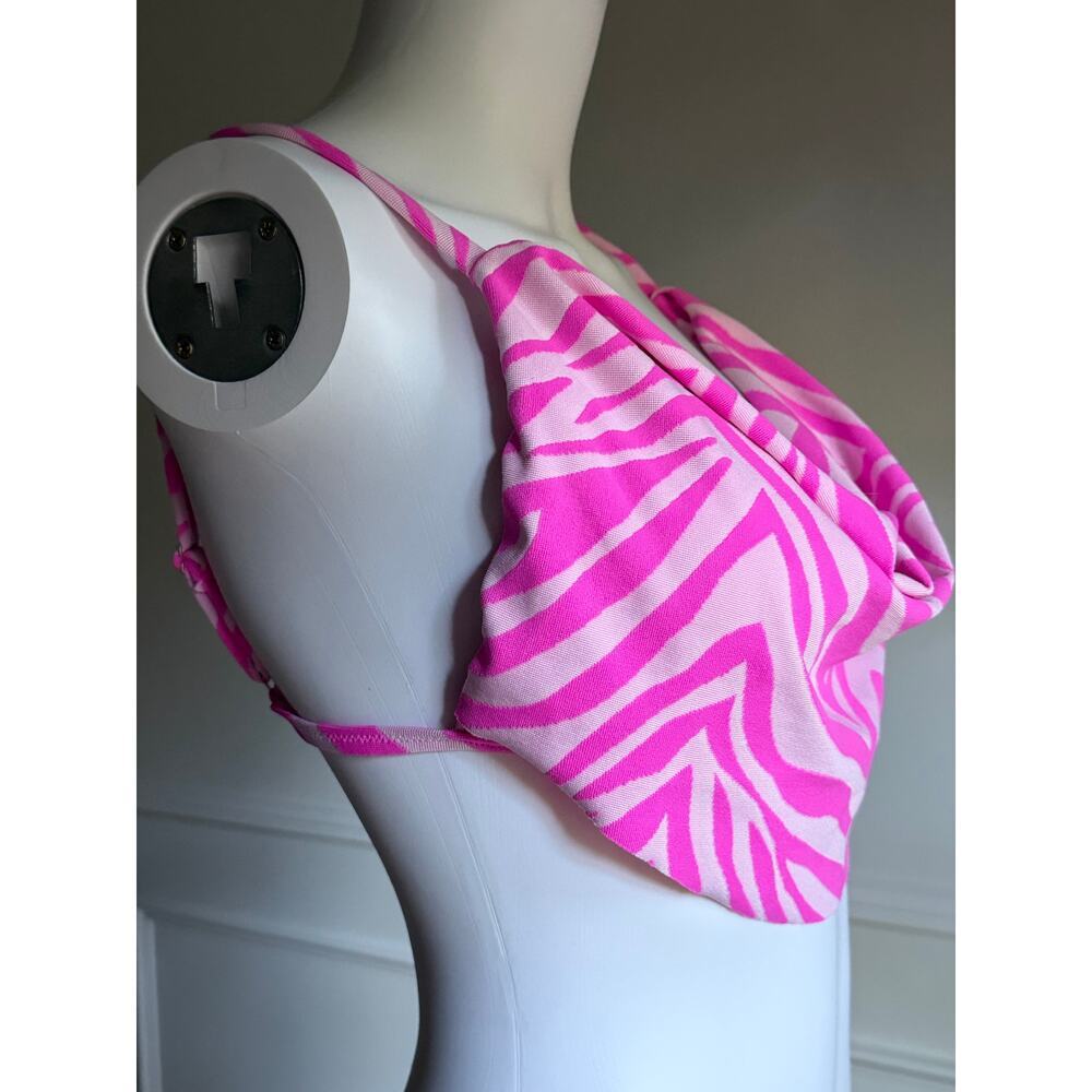 Jessica Simpson Pink Zebra Slouchy Drapey Bikini Swim Top Resortwear Small NWT - Picture 2 of 7